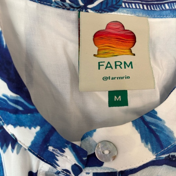 Farm Rio Blue and White Leaf Print Blouse - Picture 2 of 4